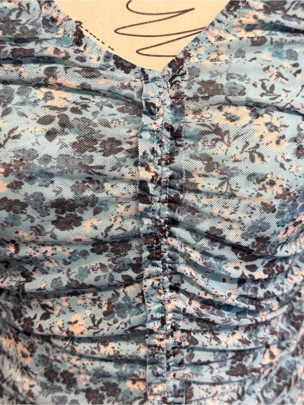NWT- Anthropologie  Blue Floral Ruched V-Neck Blouse - Picture 7 of 8
